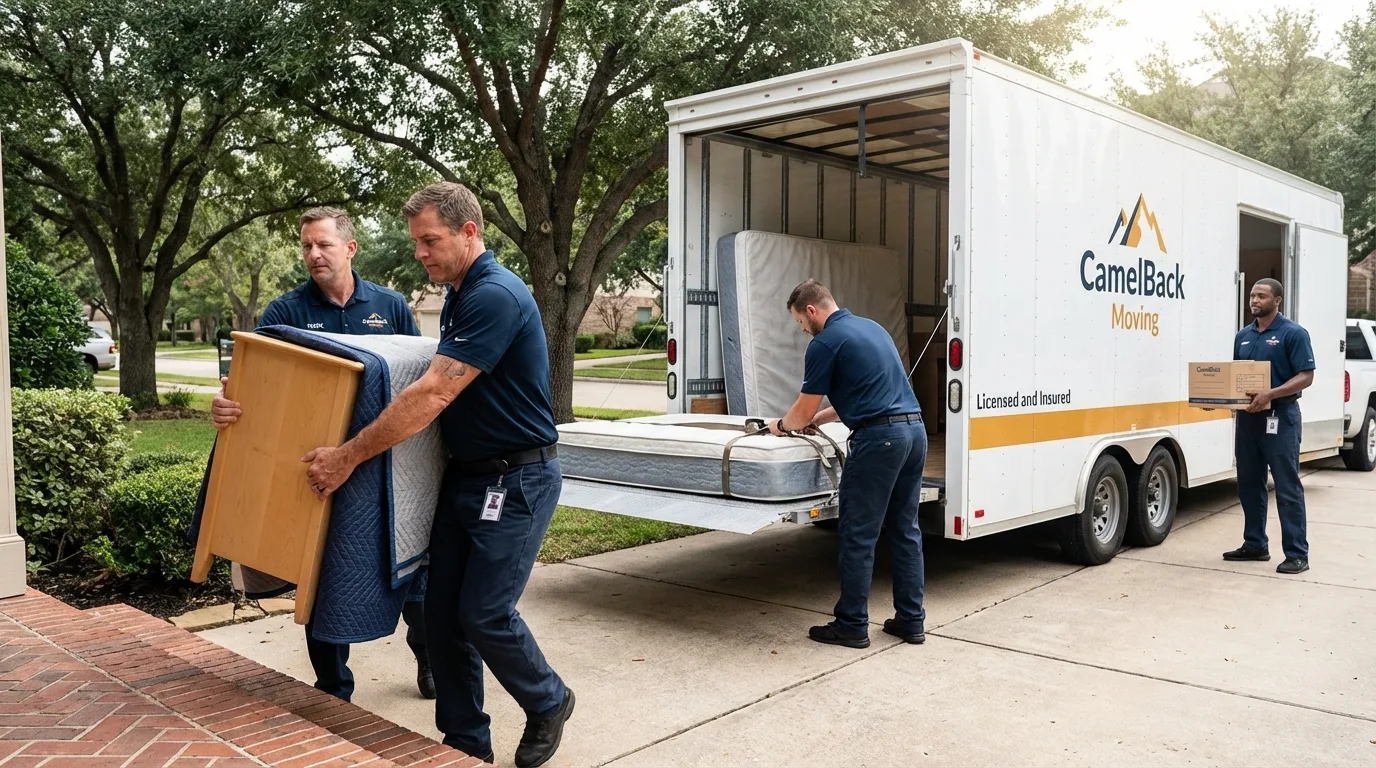Crew loading residential truck for cross-state move from Hayward, WI